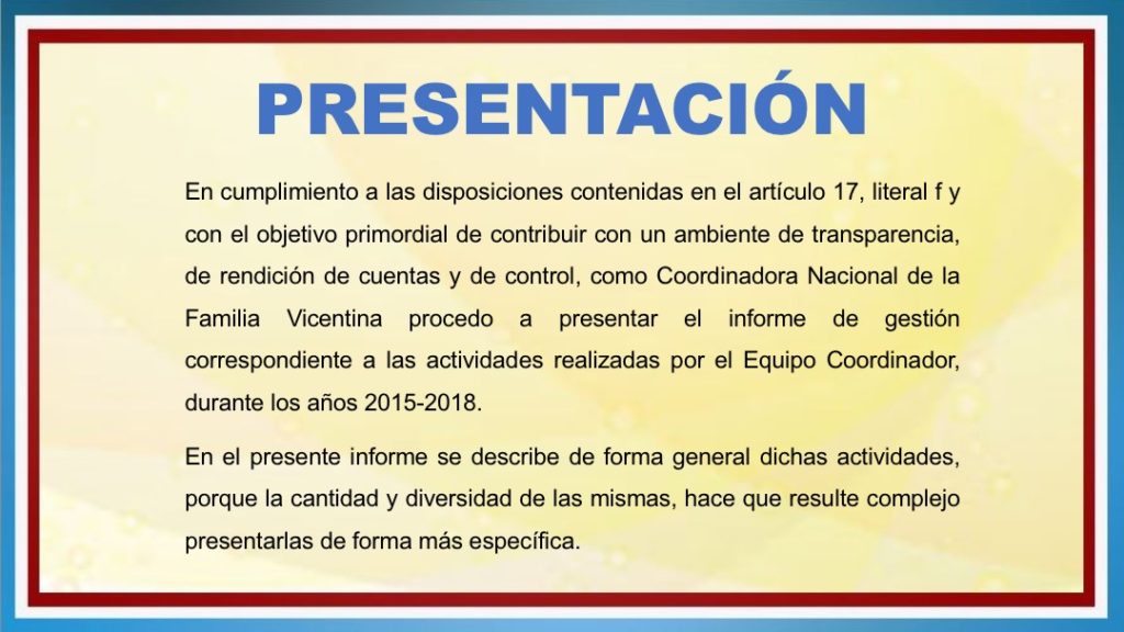 INFORME DE ACTIVIDADES FAVIE 2015 2018