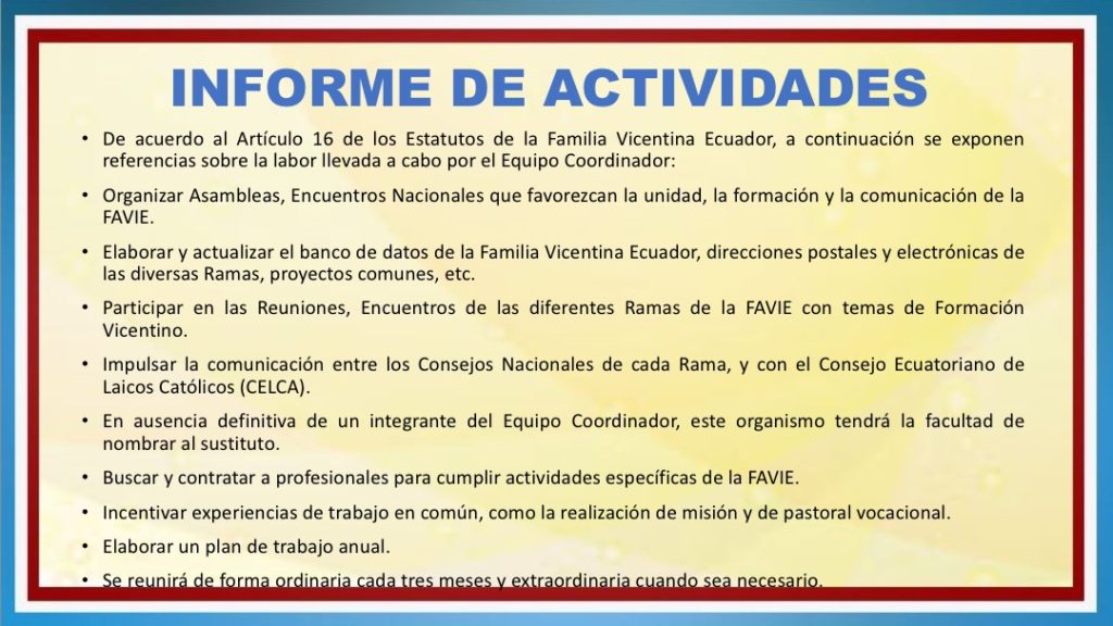 INFORME DE ACTIVIDADES FAVIE