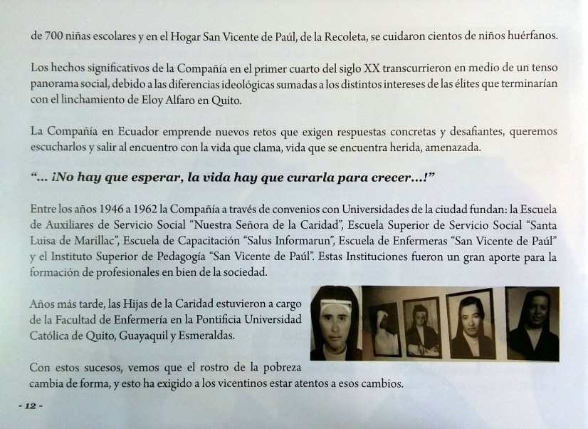 Llegada de las Hijas de Caridad y Congregación de la Misión a Ecuador