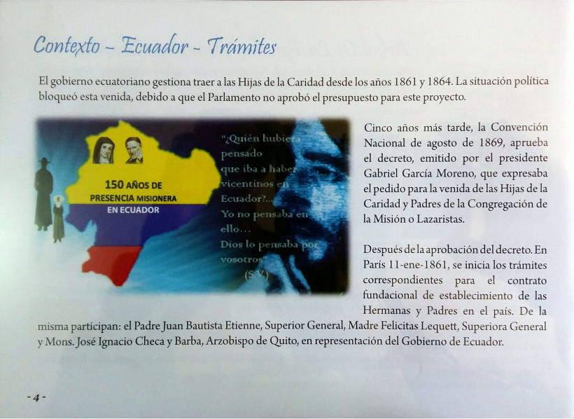 Llegada de las Hijas de Caridad y Congregación de la Misión a Ecuador